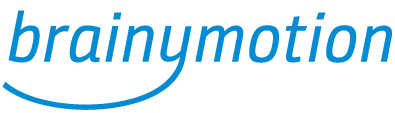 Blauer "brainymotion"-Text in einer abgerundeten, modernen Schriftart, mit einer geschwungenen Unterstreichung, die beim "b" beginnt und beim "n" endet, um ein subtiles Lächeln unter einem Teil des Wortes zu bilden, das den dynamischen Geist von brainymotion widerspiegelt.